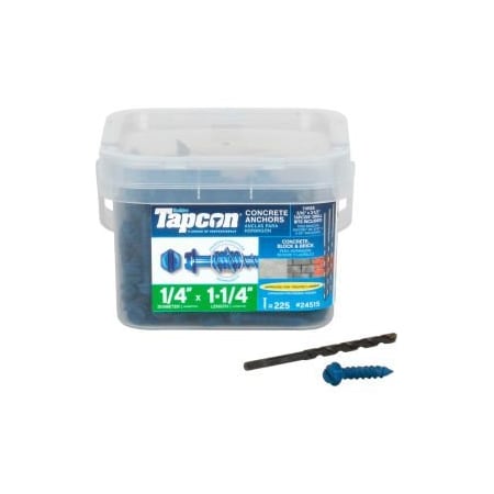 Itw TAPCON Concrete Screw, 1/4" Dia., Hex, 1 1/4 in L, Blue Climaseal 24515